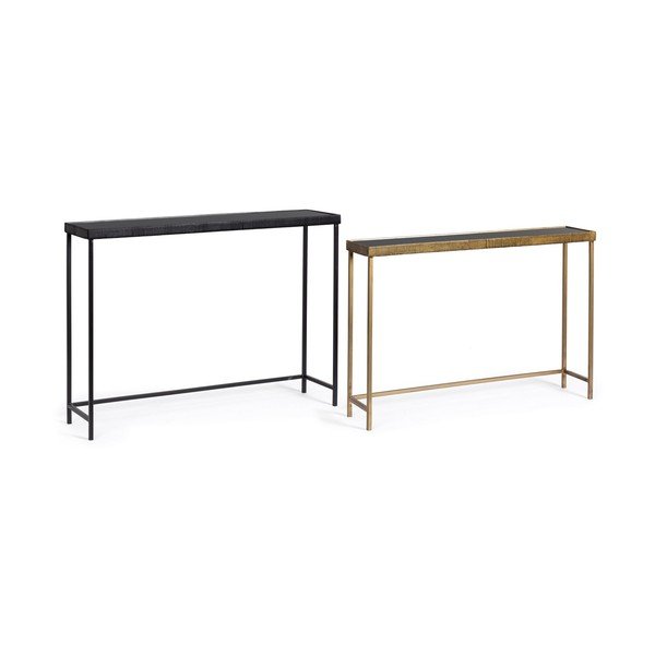 Juodos spalvos/auksinės spalvos konsoliniai staliukai 2 vnt. su stikliniu stalviršiu 26x107 cm Yamir – Bizzotto-image-4