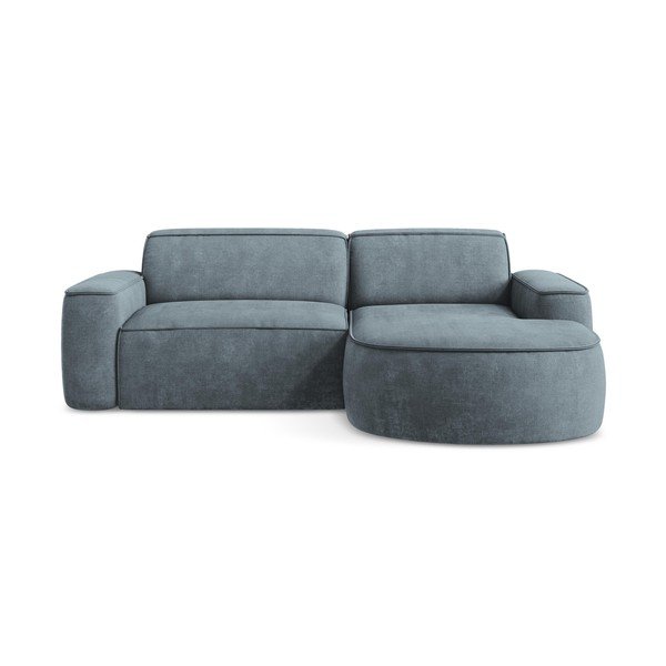 Pilkai mėlynos spalvos iš šenilinio audinio kampinė sofa (su dešiniuoju kampu/su gultu) Omao – Makamii