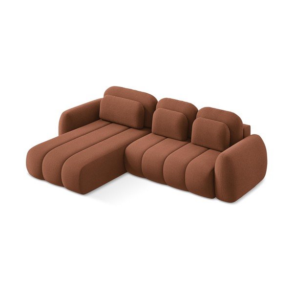 Terakotos spalvos iš boucle sulankstoma/su sandėliavimo vieta kampinė sofa (su kairiuoju kampu/su gultu) Pele – Makamii-image-4