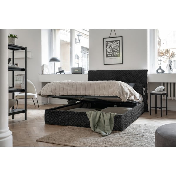 Juoda minkšta dvigulė lova su grotelėmis 140x200 cm Sleepy Luna - Miuform-image-1