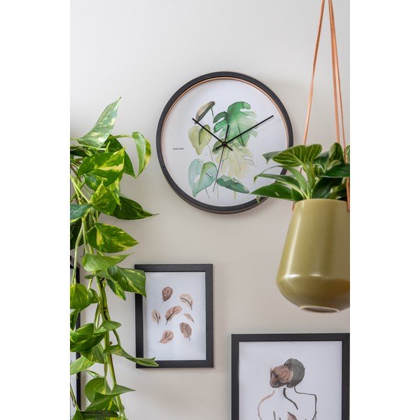 Žalias ir baltas sieninis laikrodis juodame rėmelyje Karlsson Monstera, ø 26 cm-image-1