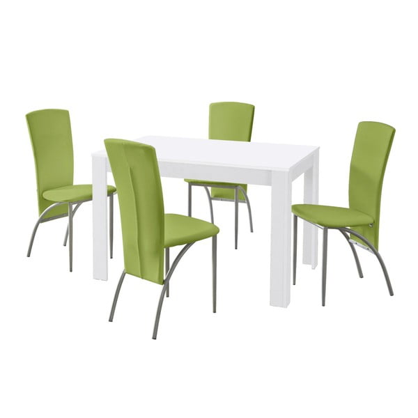 Valgomojo stalo ir 4 žalių valgomojo kėdžių komplektas "Støraa Lori Nevada White Green