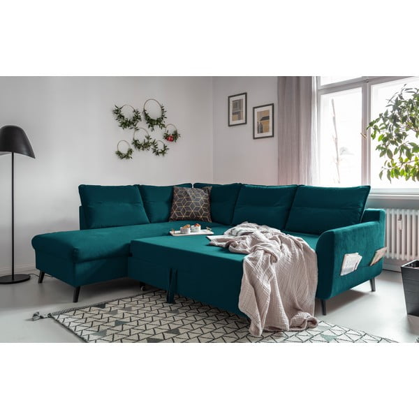 Turkio spalvos aksominė kampinė sofa Miuform Stylish Stan L, kairysis kampas-image-4