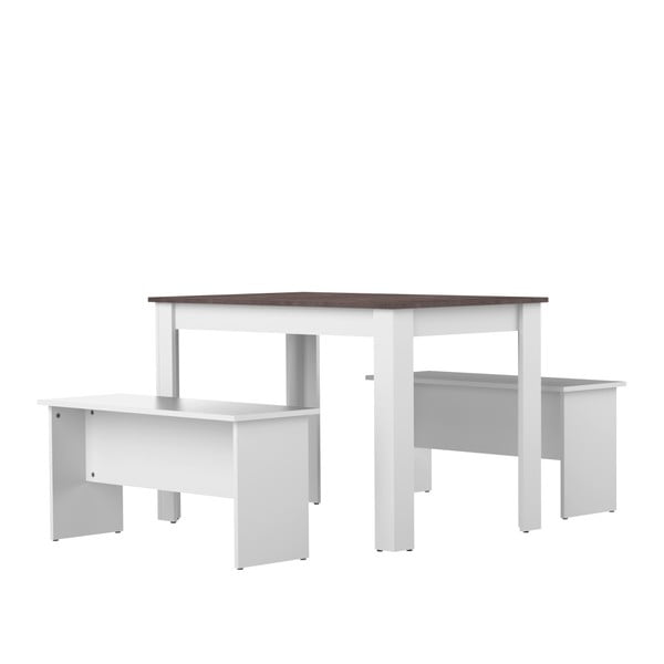 Baltos ir pilkos spalvos valgomojo stalas su 2 suolais TemaHome Nice