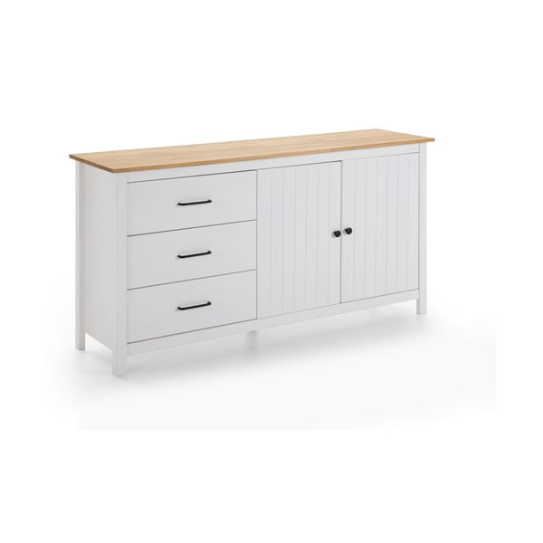 Iš pušies masyvo žema šoninė spintelė baltos spalvos 150x80 cm Miranda – Marckeric-image-2