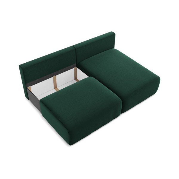 Tamsiai žalios spalvos sulankstoma/su sandėliavimo vieta kampinė sofa iš velveto (su dešiniuoju kampu/su gultu) Kalena – Makamii-image-4
