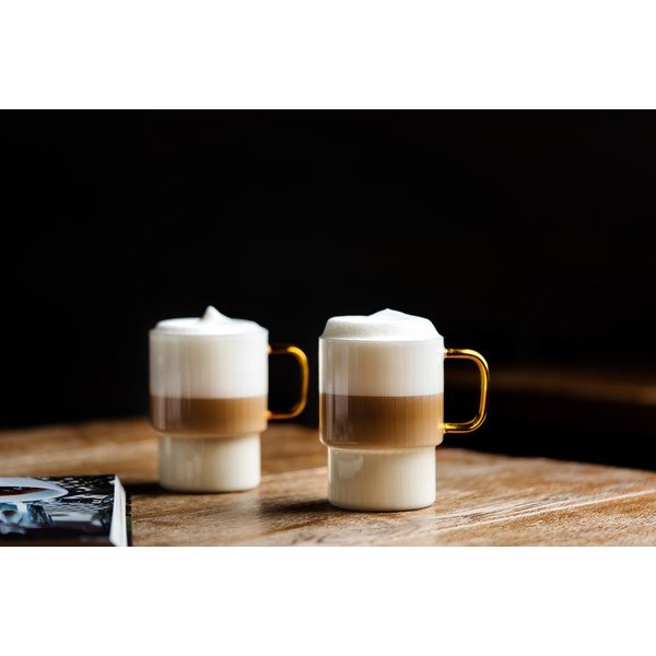 Geltonos spalvos iš stiklo puodeliai 2 vnt. kapučino 350 ml Livio – Vialli Design-image-3