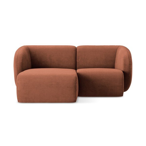 Terakotos spalvos kampinė sofa iš šenilinio audinio (su kairiuoju kampu/su gultu) Lani – Makamii