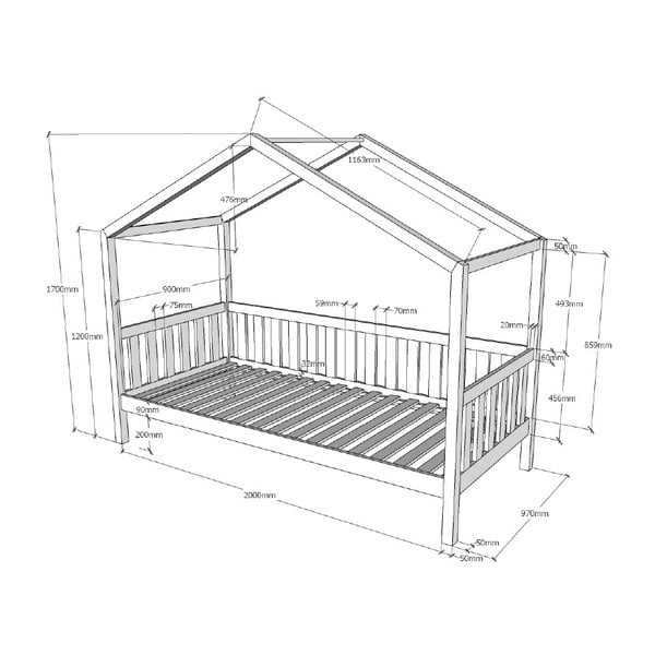 Balta vaikiška lova iš pušies medienos Vipack Dallas, 90 x 200 cm-image-2