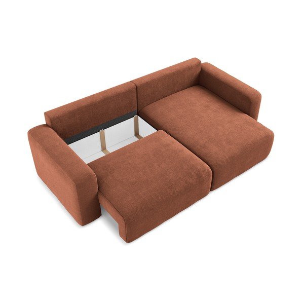 Terakotos spalvos sulankstoma/su sandėliavimo vieta kampinė sofa iš šenilinio audinio (su dešiniuoju kampu/su gultu) Kona – Makamii-image-4