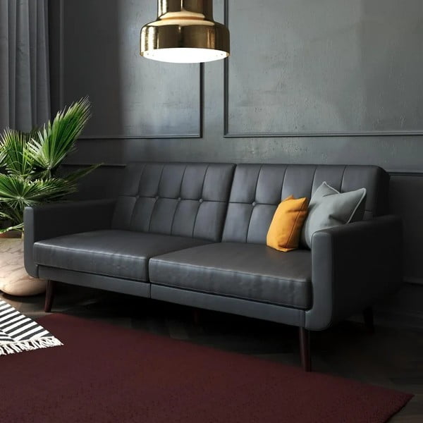 Juodos spalvos iš dirbtinės odos sulankstoma sofa 200 cm Nola – Støraa-image-1