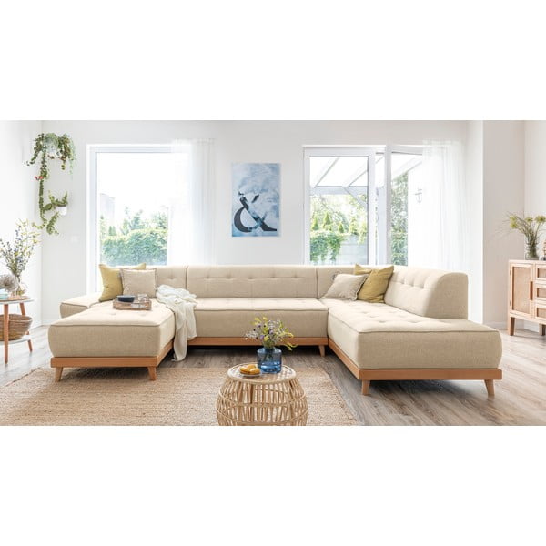 Smėlio spalvos sofa-lova U formos Miuform Dazzling Daisy, dešinysis kampas-image-3