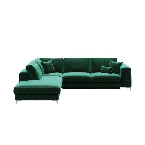Tamsiai žalia aksominė kampinė sofa-lova Devichy Rothe, kairysis kampas