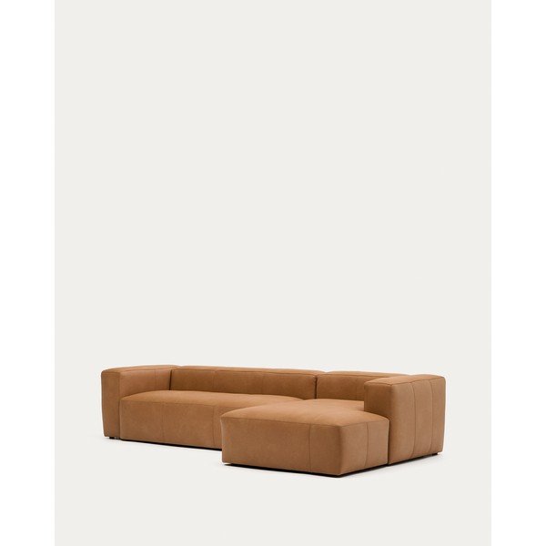 Rudos spalvos kampinė sofa iš odos (su dešiniuoju kampu/su gultu) Blok – Kave Home-image-1