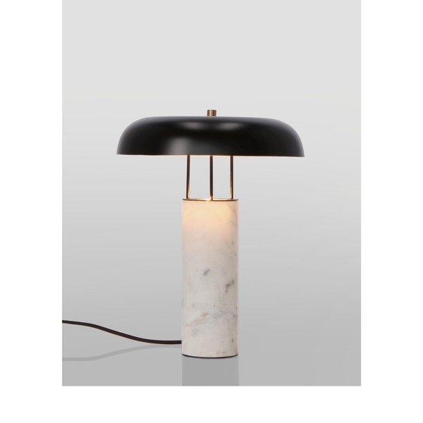 Juodos ir baltos spalvos iš marmuro stalinis šviestuvas (aukštis 33 cm) su metaliniu gaubtu Kaithal – Bizzotto-image-2