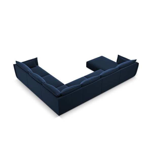 Tamsiai mėlynos spalvos iš velveto kampinė sofa (su dešiniuoju kampu/„U“ formos) Vanda – Mazzini Sofas-image-3