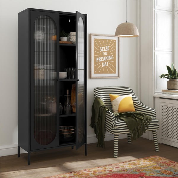 Iš metalo vitrina juodos spalvos 80x186x40 cm Luna – Støraa-image-1