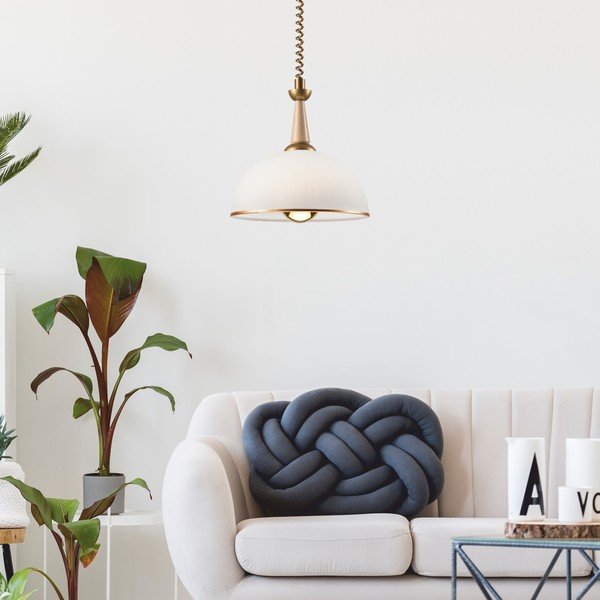 Kabantis šviestuvas auksinės spalvos/natūralios spalvos ø 30 cm su stiklo gaubtu Ciara – LAMKUR-image-2