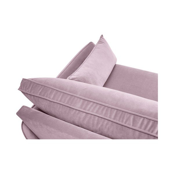 Šviesiai rausva aksominė kampinė sofa su juodomis kojomis Kooko Home Lento, kampas dešinėje-image-4