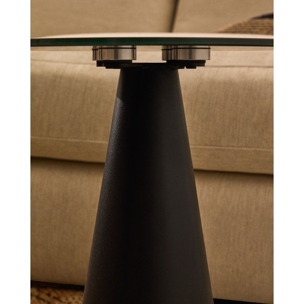 Apvalios formos šoninis stalas su stikliniu stalviršiu ø 35 cm Wilshire – Kave Home-image-2