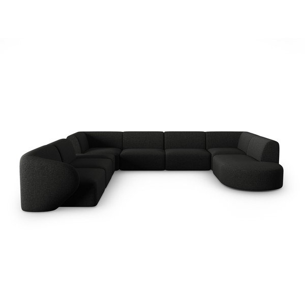Juodos spalvos iš šenilinio audinio kampinė sofa (su kairiuoju kampu/„U“ formos) Paolo – Milo Casa