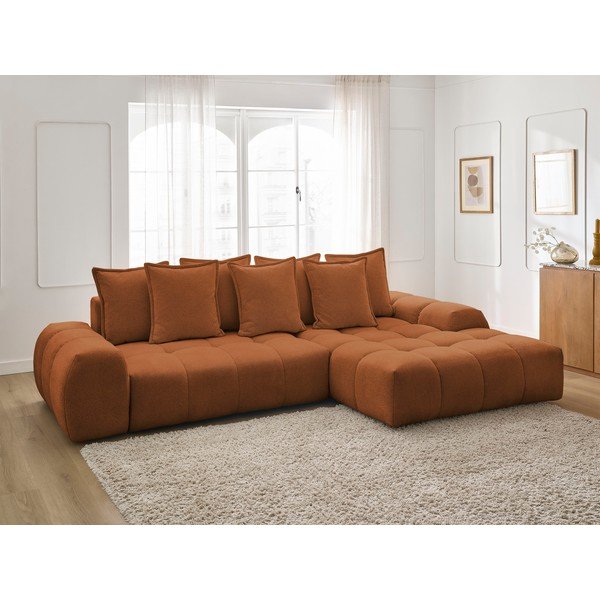 Terakotos spalvos iš šenilinio audinio sulankstoma/su sandėliavimo vieta kampinė sofa (su dešiniuoju kampu/su gultu) Everest – Bobochic Paris-image-1