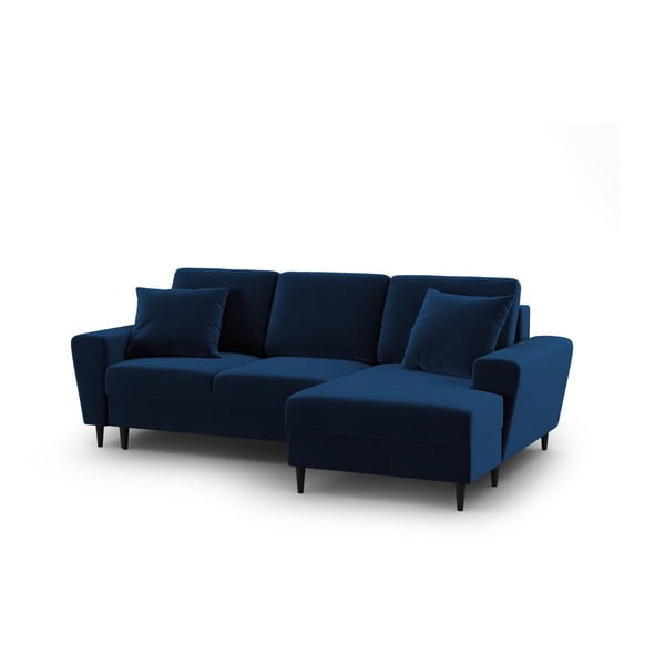 Mėlynos spalvos iš velveto sulankstoma/su sandėliavimo vieta kampinė sofa (su dešiniuoju kampu/su gultu) Kyoto – Cosmopolitan Design-image-1