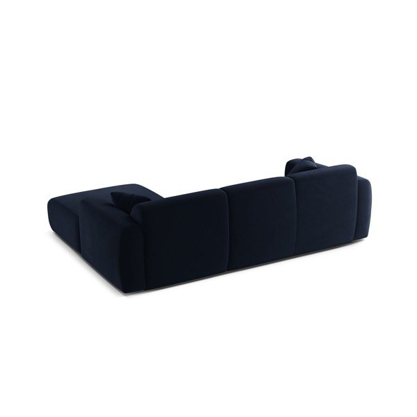 Tamsiai mėlynos spalvos kampinė sofa iš velveto (su dešiniuoju kampu/su gultu) Molino – Micadoni -image-3
