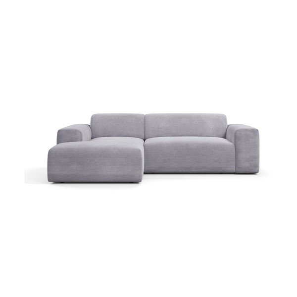 Šviesiai pilka aksominė kampinė sofa Marie Claire Home Karen, 250 cm, kairysis kampas