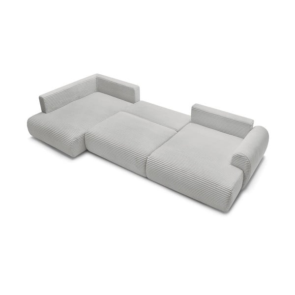 Šviesiai pilkos spalvos sulankstoma/su sandėliavimo vieta kampinė sofa iš kordinio velveto (su kairiuoju kampu/„U“ formos) Lucien – Bobochic Paris-image-4