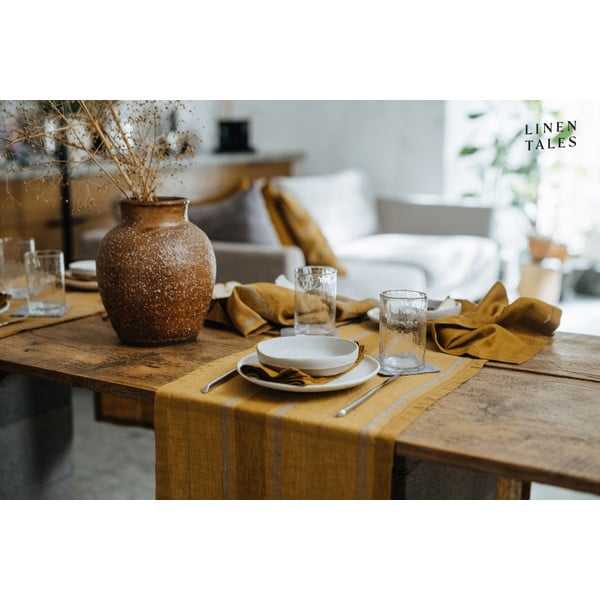 Iš lino stalo takelis 200x200 cm Amber Bronze Stripes – Linen Tales-image-4