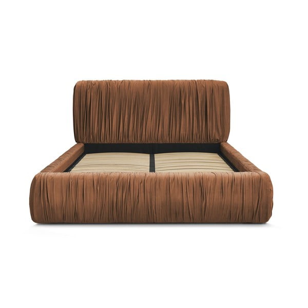 Dvigulė lova oranžinės spalvos audiniu dengta su sandėliavimo vieta su lovos grotelėmis 180x200 cm Blair – Bobochic Paris-image-4