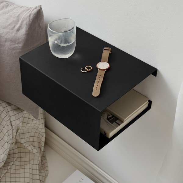 Juodos spalvos iš plieno kelių aukštų sieninė lentyna 35 cm – ReCollector-image-1