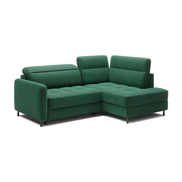 Žalios spalvos iš velveto sulankstoma/su sandėliavimo vieta kampinė sofa (su dešiniuoju kampu/„L“ formos) Barea – ELTAP-image-2