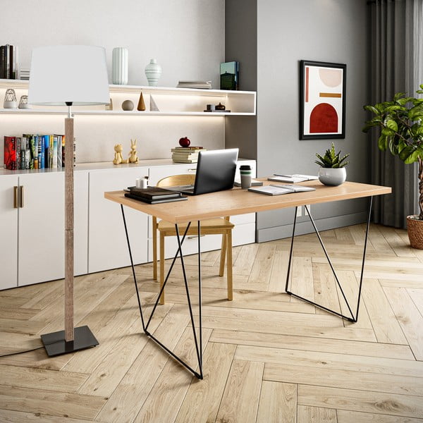 Ąžuolinis darbo stalas su juodomis kojomis TemaHome Flow, 140 x 75 cm-image-1