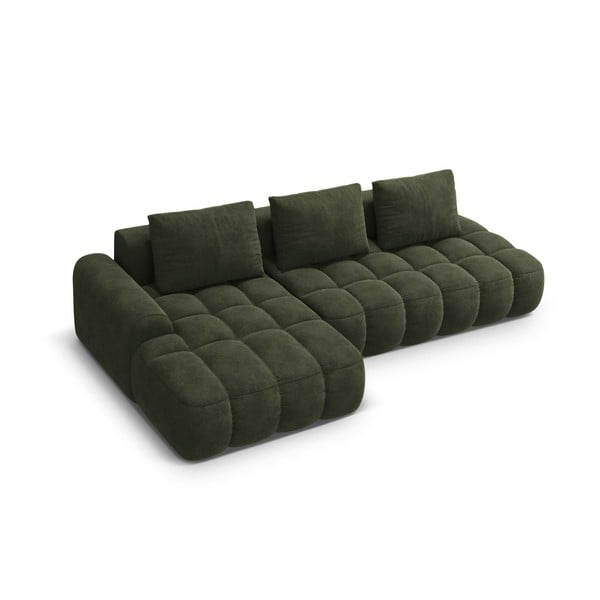 Žalios spalvos iš velveto sulankstoma/su sandėliavimo vieta kampinė sofa (su kairiuoju kampu/su gultu) Linz – Cosmopolitan Design-image-3