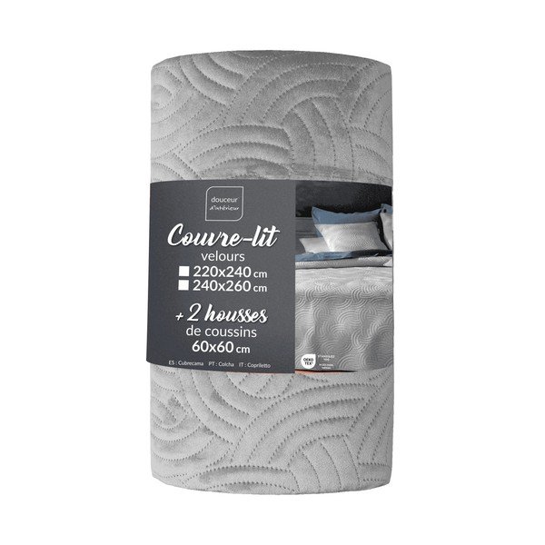 Pilkos spalvos iš velveto lovatiesės ir pagalvės užvalkalų rinkinys 240x260 cm Solange – douceur d'intérieur