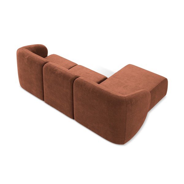 Terakotos spalvos kampinė sofa iš šenilinio audinio (su kairiuoju kampu/su gultu) Lani – Makamii-image-3