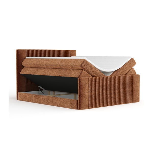 Oranžinės spalvos spyruoklinė lova su sandėliavimo vieta 140x200 cm Bergamo – Maison de Rêve-image-2