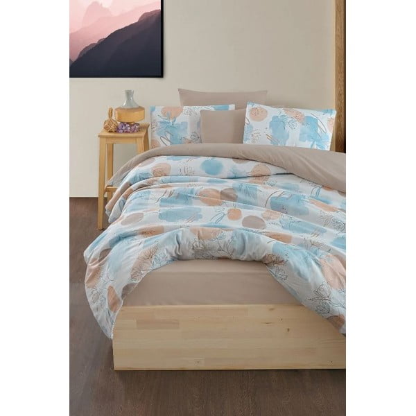 Dvigulė/itin ilga patalynė mėlynos spalvos/rudos spalvos su paklode/4 dalių 200x220 cm Magnolia – Mila Home-image-1