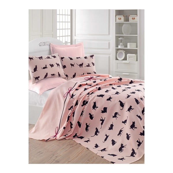 Rožinė lovatiesė Mijolnir Cats, 160 x 230 cm