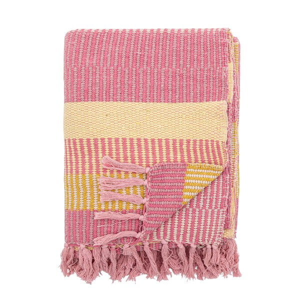 Geltonos spalvos/rožinės spalvos iš perdirbtos medvilnės antklodė ir pledas 130x160 cm Isnel – Bloomingville