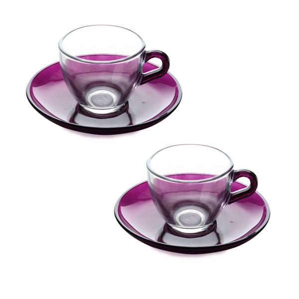Mažesnis puodelis su lėkštele, 2 vnt., violetinės spalvos