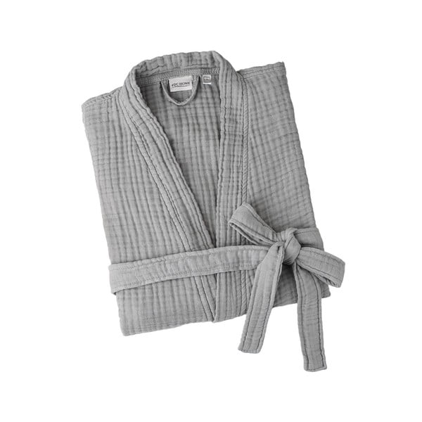Pilkos spalvos iš muslino chalatas L/XL Kimono – Foutastic