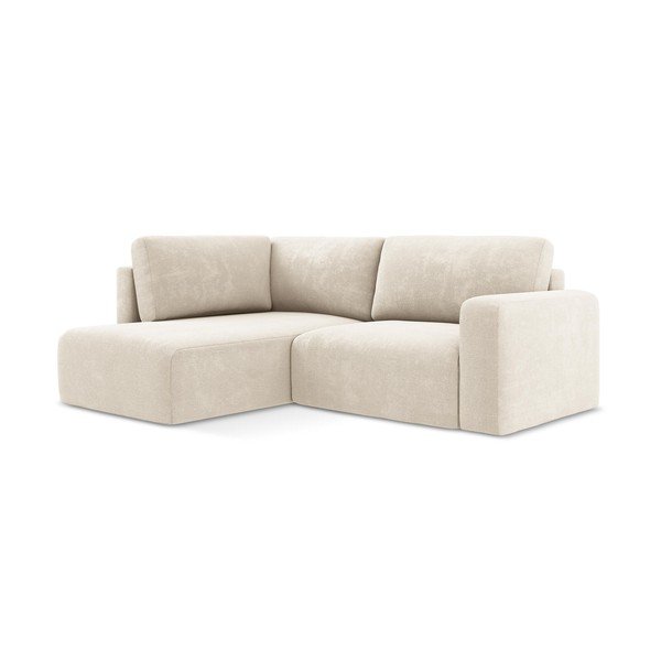 Kreminės spalvos sulankstoma/su sandėliavimo vieta kampinė sofa iš šenilinio audinio (su kairiuoju kampu/„L“ formos) Kona – Makamii-image-2