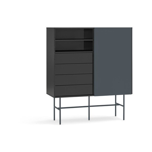 Aukšta šoninė spintelė juodos spalvos/antracito spalvos su stumdomomis durimis 120x140 cm Nube – Teulat-image-4
