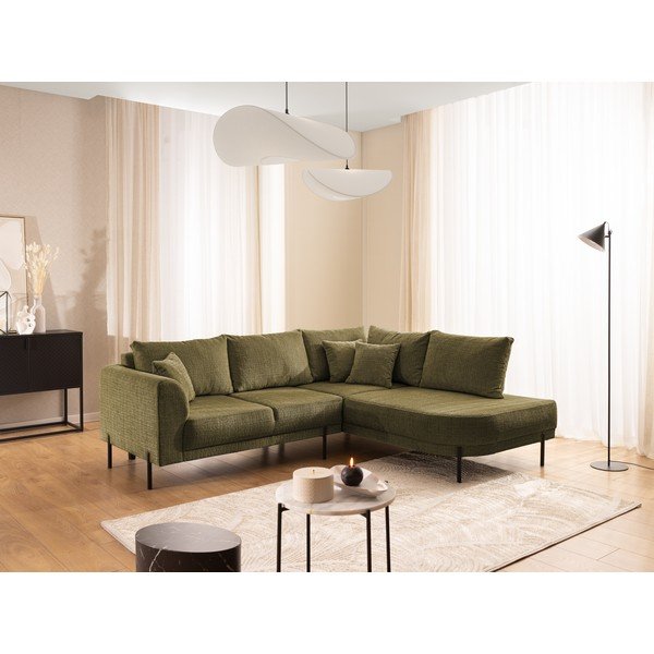 Žalios spalvos kampinė sofa iš šenilinio audinio (su dešiniuoju kampu/„L“ formos) Mauris  – Ropez-image-1