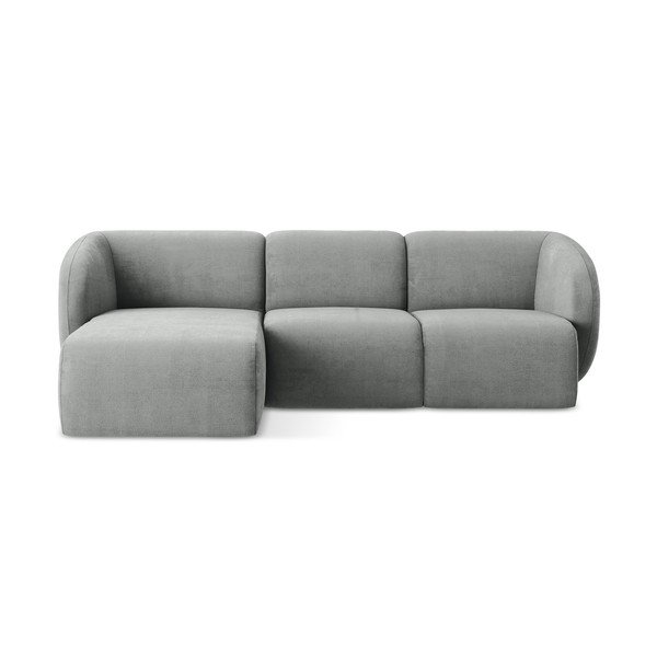 Pilkos spalvos kampinė sofa iš šenilinio audinio (su kairiuoju kampu/su gultu) Lani – Makamii