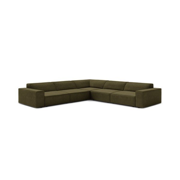 Khaki spalvos modulinė kampinė sofa iš velveto („L“ formos) Jodie – Micadoni 