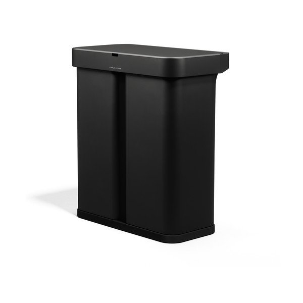 Juodos spalvos iš plieno šiukšliadėžė 34+24 l rūšiavimui/bekontaktė Dual Sensor – simplehuman